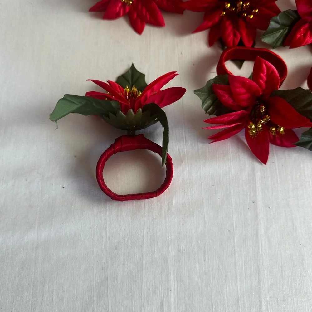 Set of 16 Red Poinsettias Custom Made DIY Christmas napkins holder